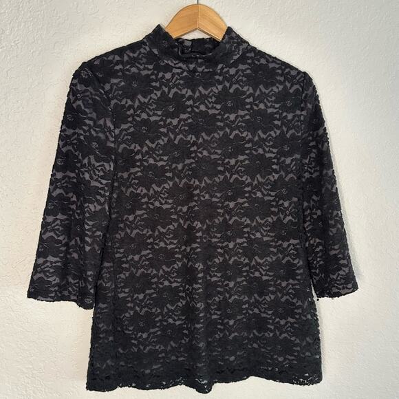 Badgley Mischka American Glamour Black Lace Top Witchy Purple Gothic Fall Mesh - Picture 1 of 7
